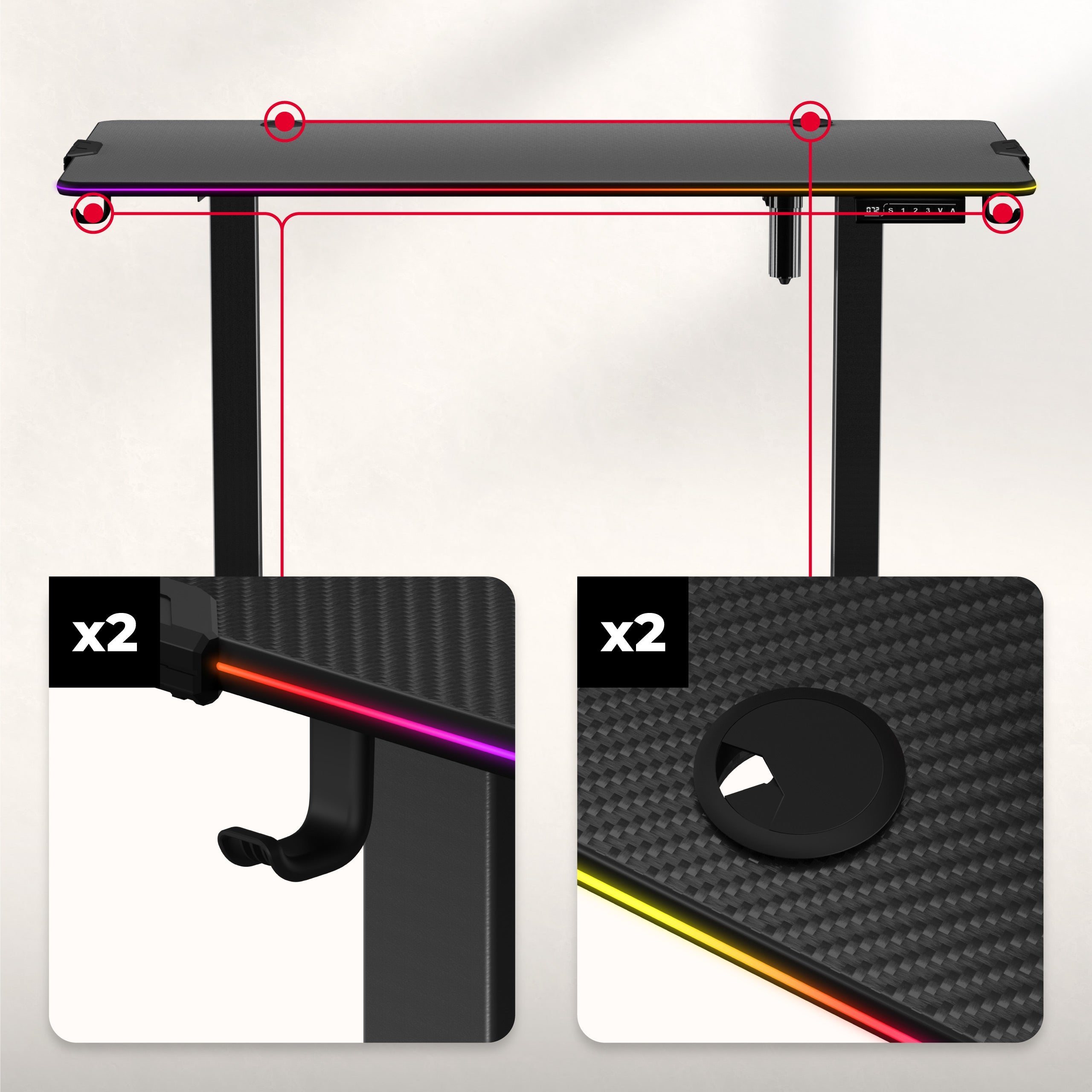 2 kabelové vstupy a 2 držáky na batoh nebo tašku