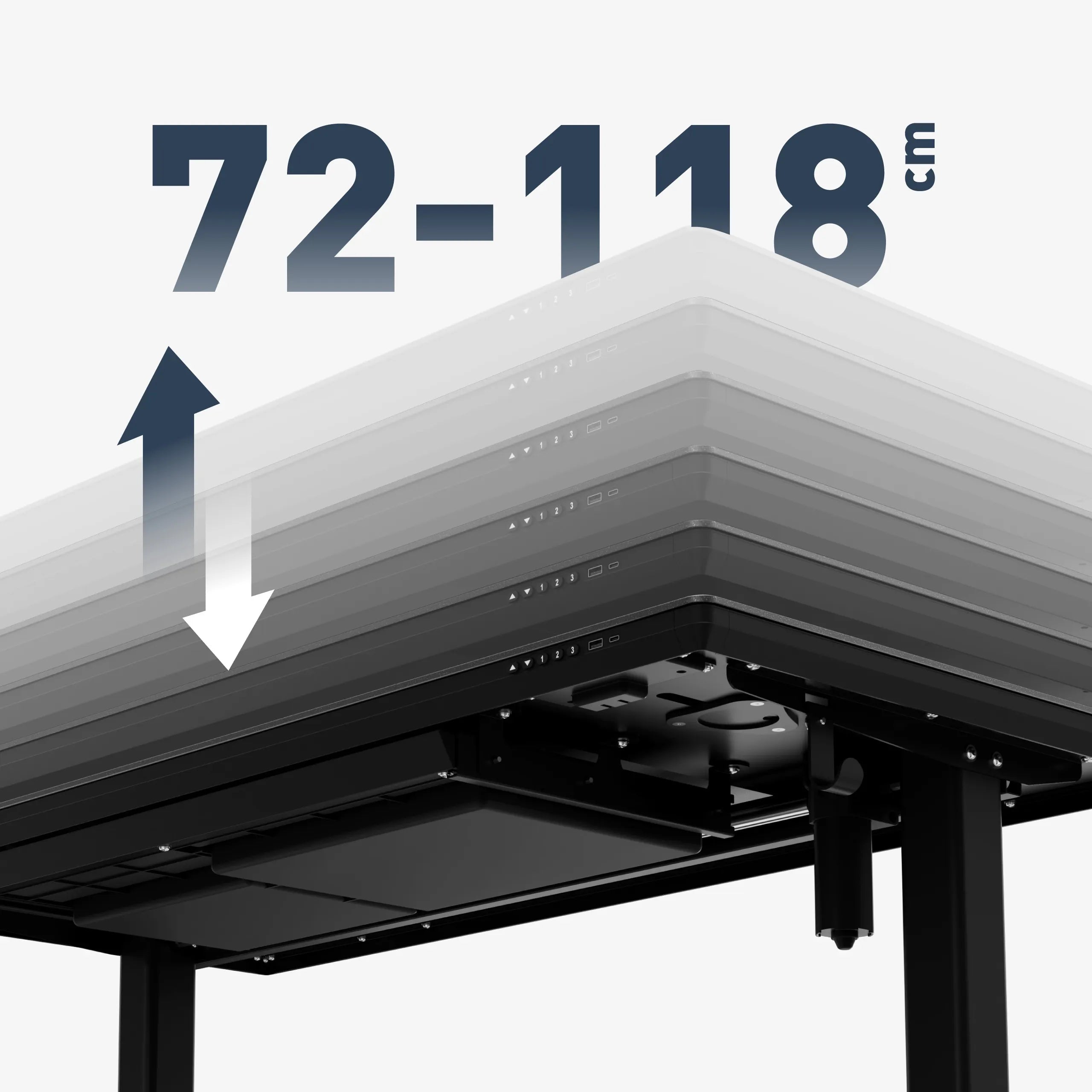 Plynulé elektrické nastavení výšky 72–118 cm