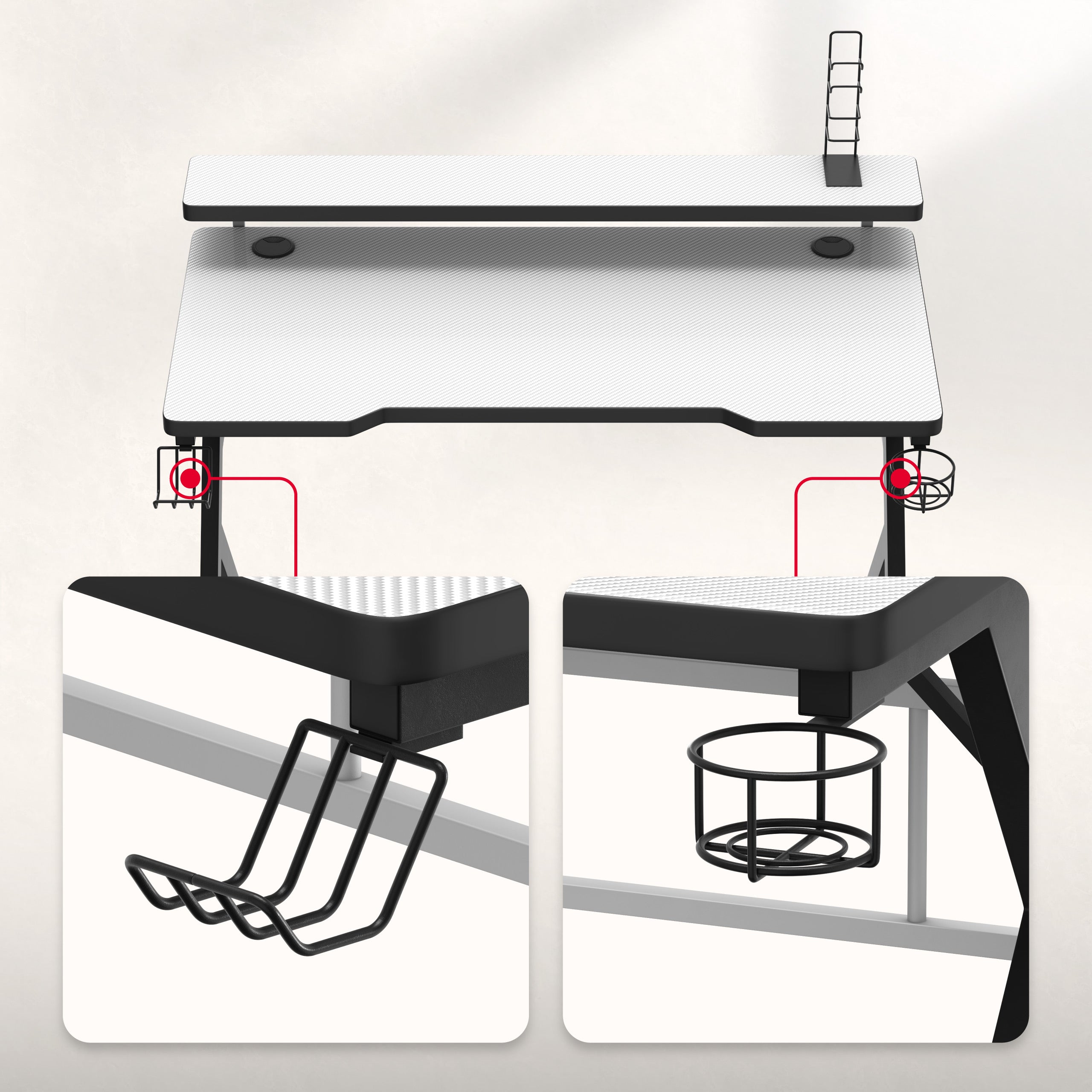 Držák na sluchátka a skládací držák na pohár