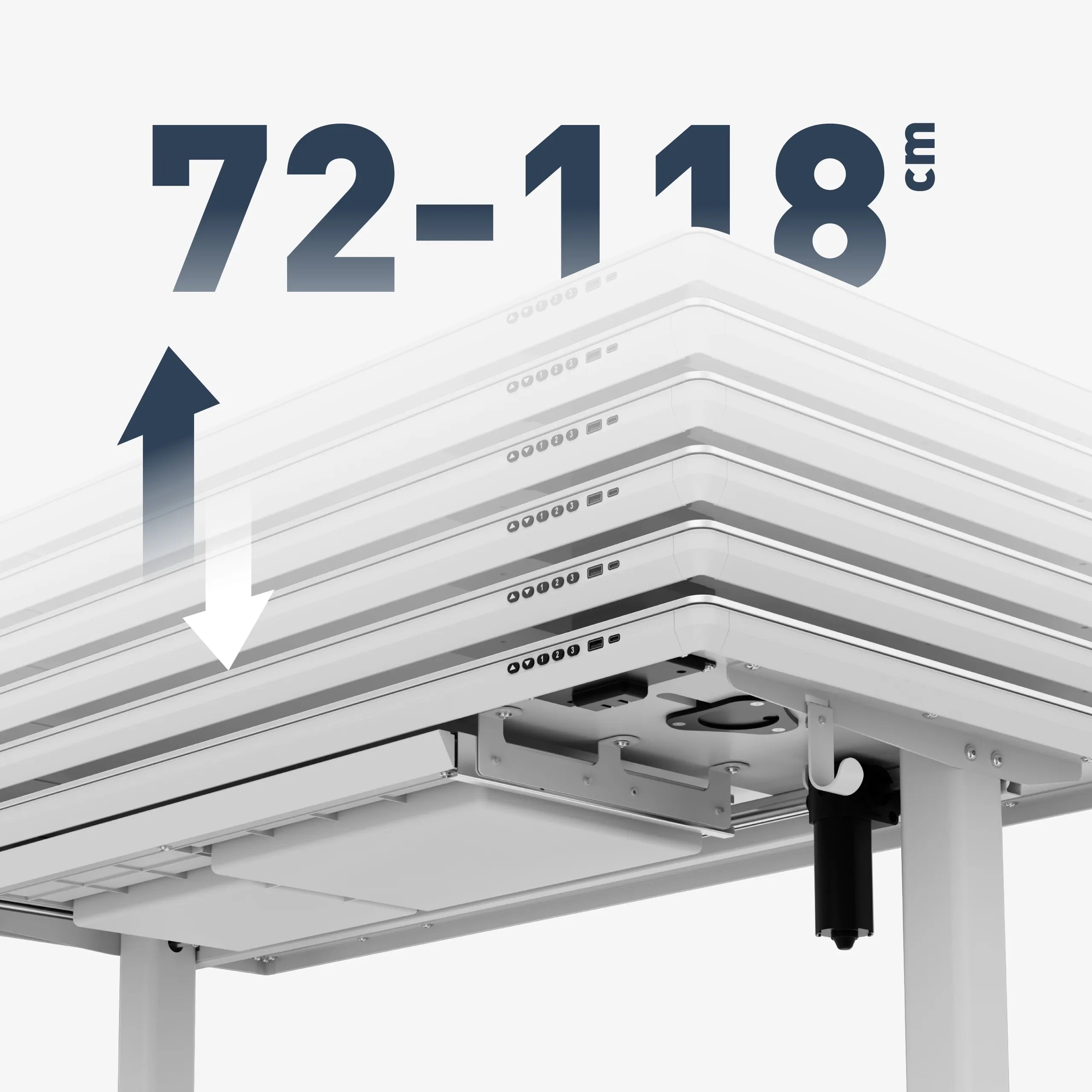 Plynulé elektrické nastavení výšky 72–118 cm