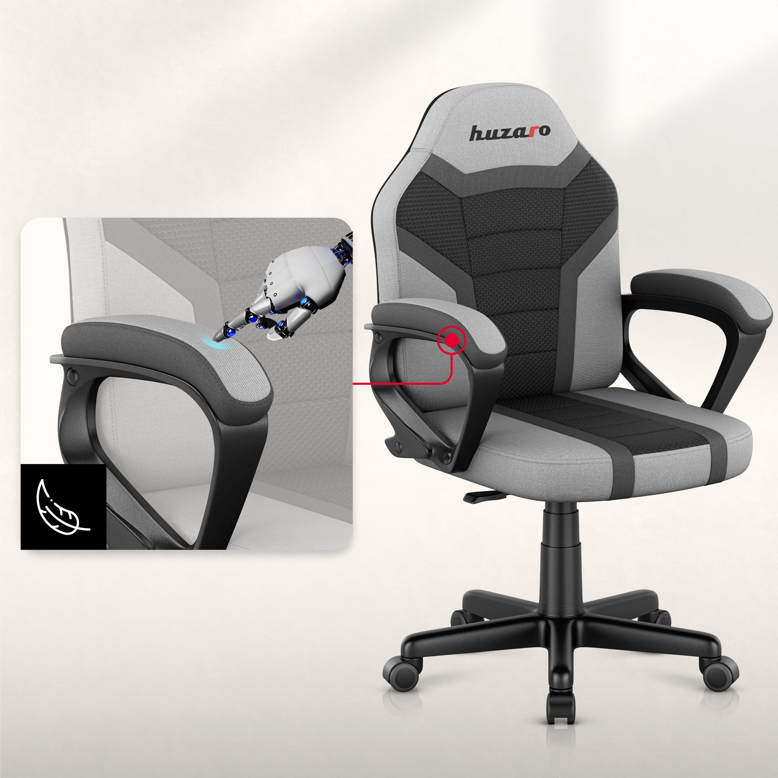 Herní židle HUZARO RANGER 1.0 šedá síťovina pro děti 