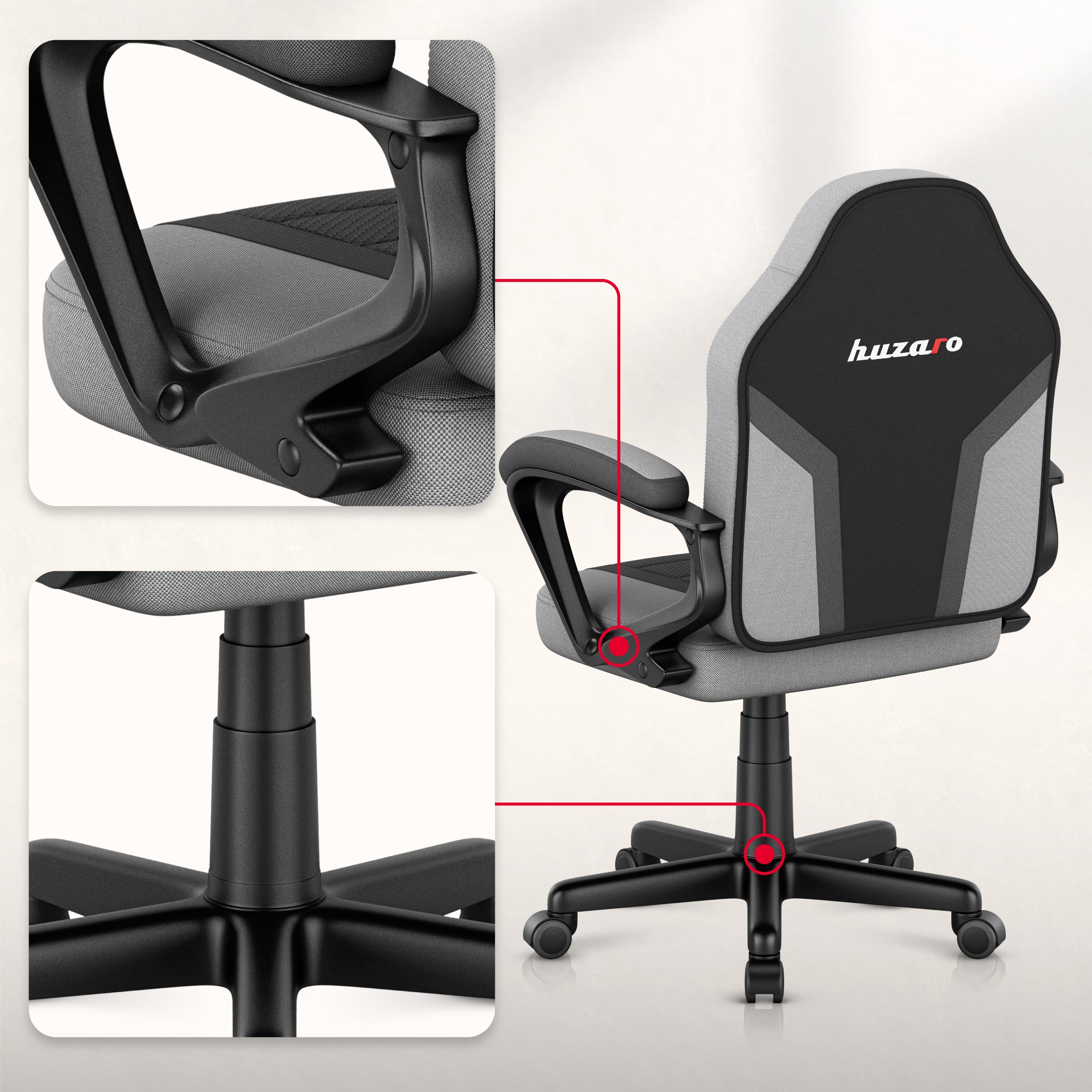 Herní židle HUZARO RANGER 1.0 šedá síťovina pro děti 