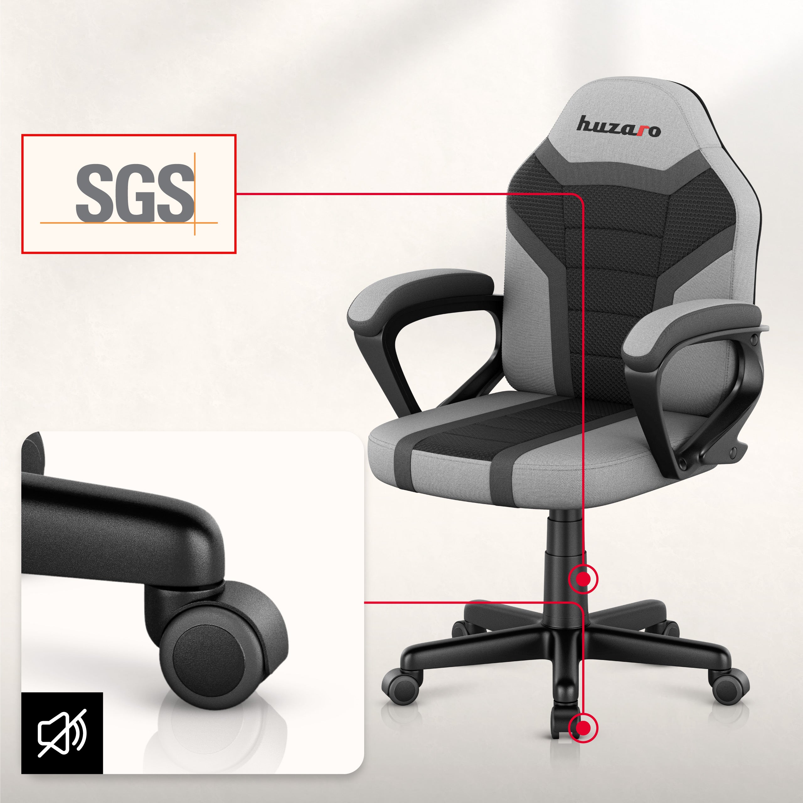 Herní židle HUZARO RANGER 1.0 šedá síťovina pro děti 