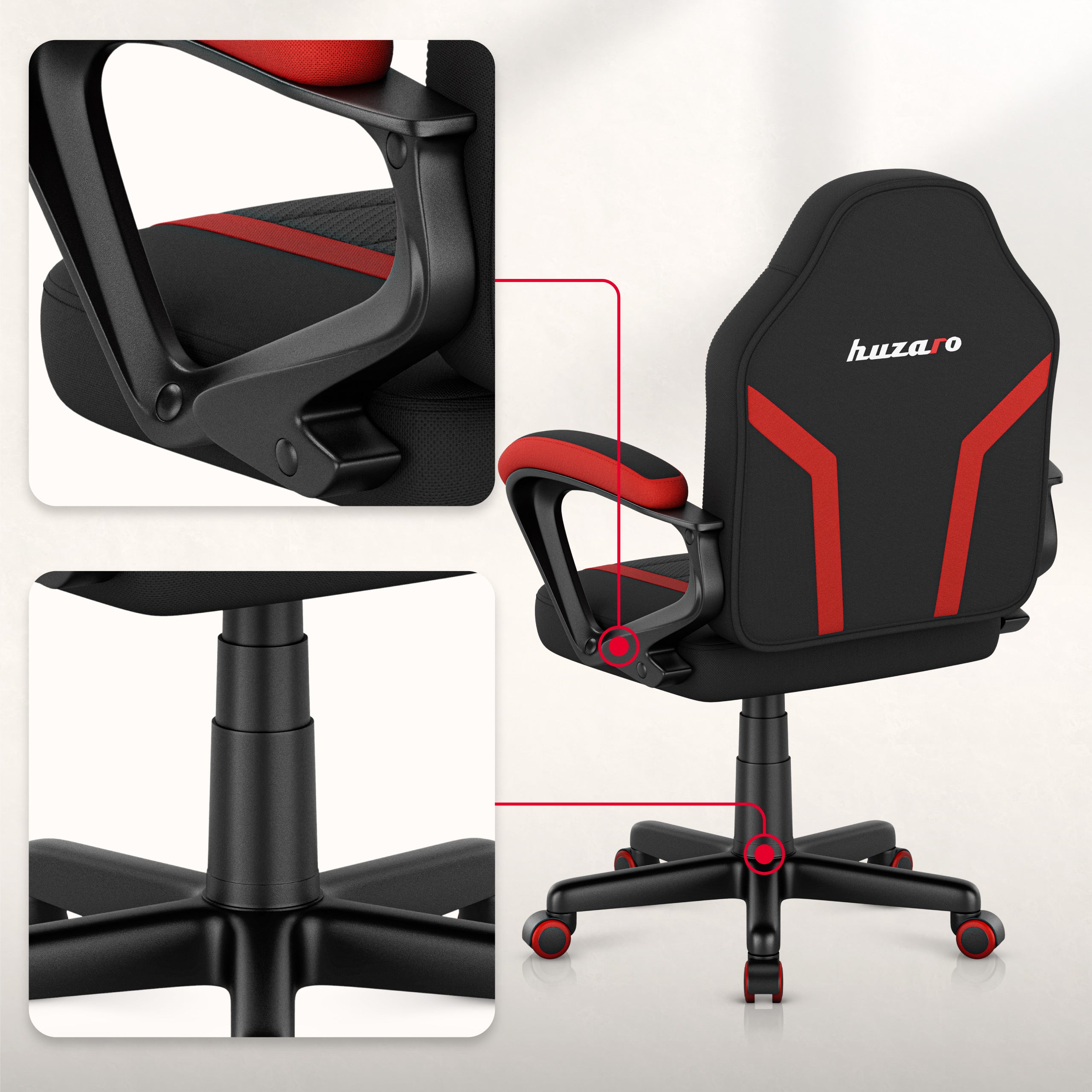Herní židle HUZARO RANGER 1.0 Red Mesh pro děti 