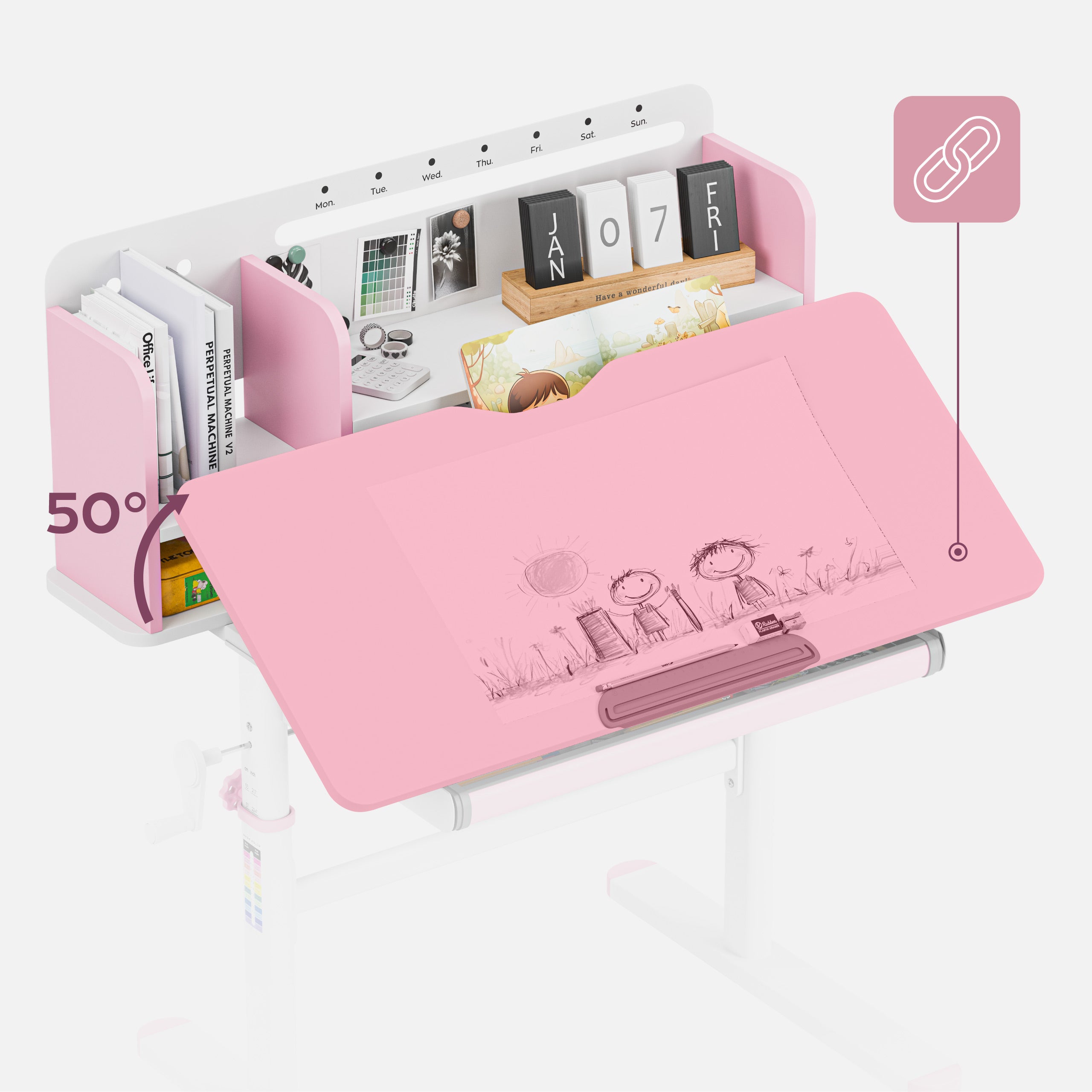 Ergonomický psací stůl pro děti Mark Adler Study 5.0 Pink 90 cm