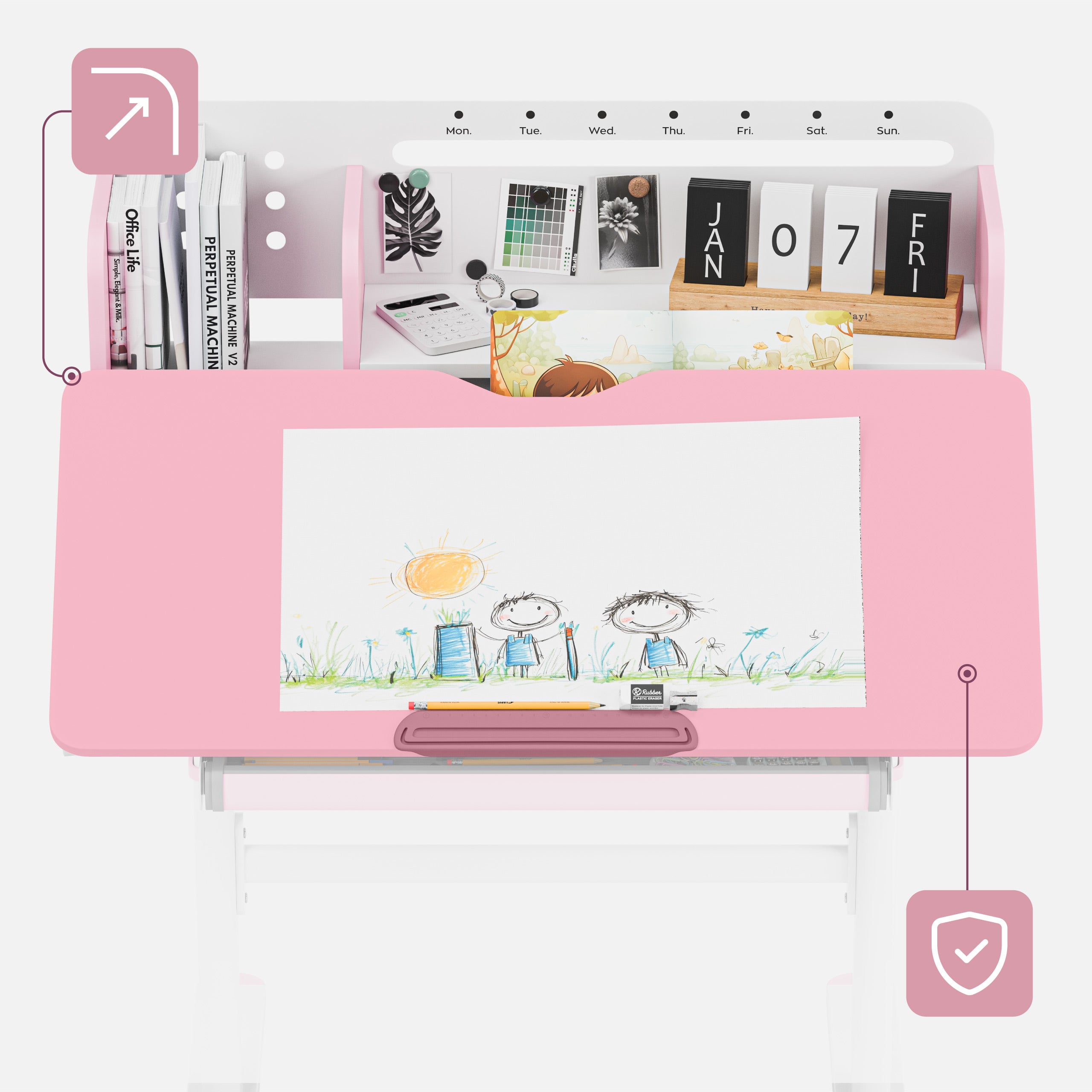 Ergonomický psací stůl pro děti Mark Adler Study 5.0 Pink 90 cm